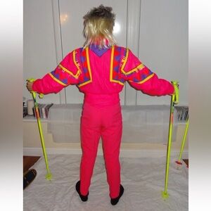 Obermeyer Ski Suit One Piece Snowsuit Snow Bunny Bib Neon Vtg 80s 90s Womens 6